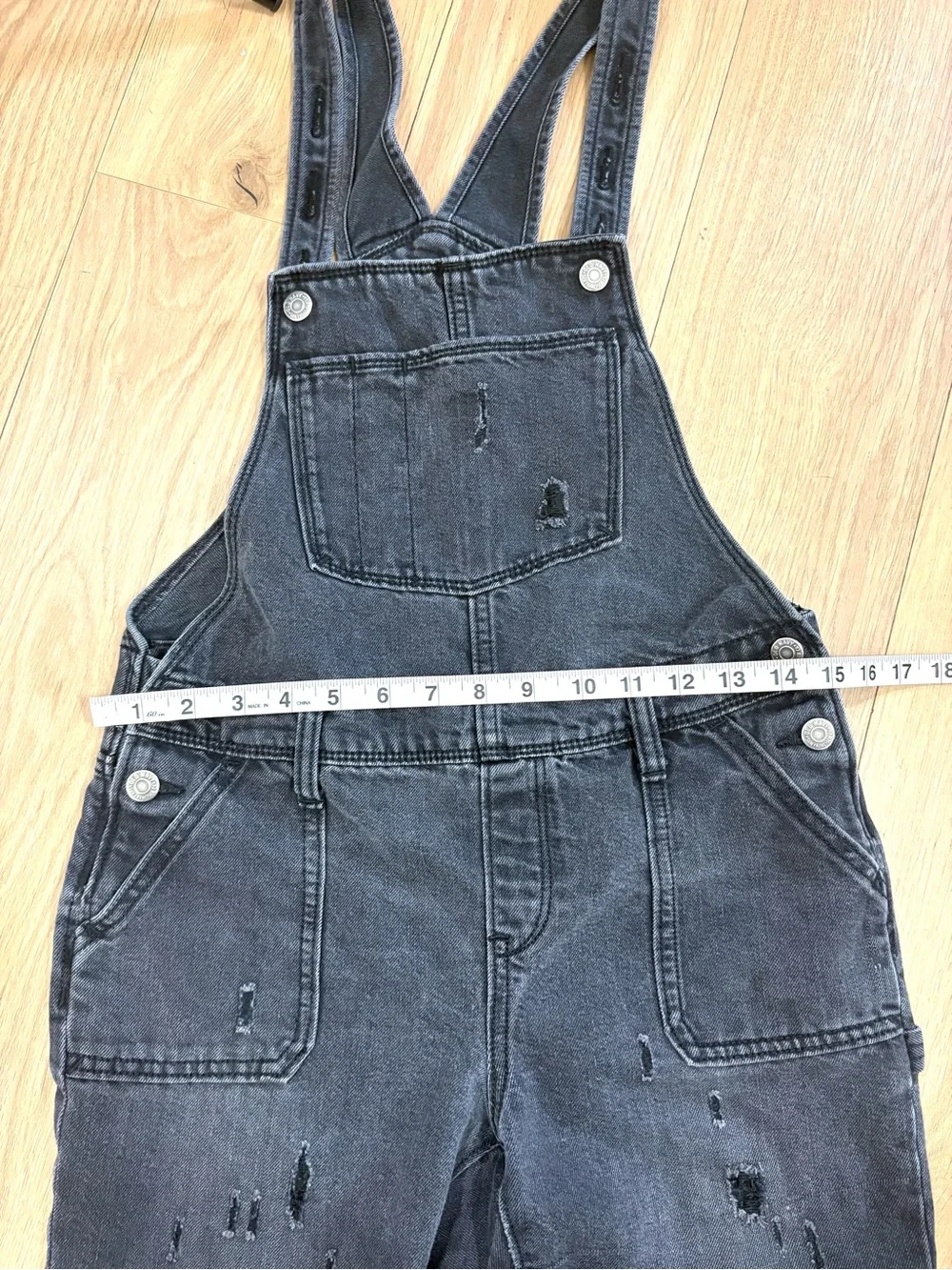 Old Navy Girls XL 14 Black Distressed Denim Overalls Raw Hem Grunge